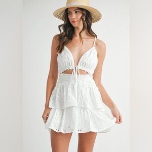MABLE Lace Eyelet Cutout Mini Dress